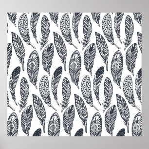 Handgezeichnet Stammesfedern, Vintages Muster. Poster