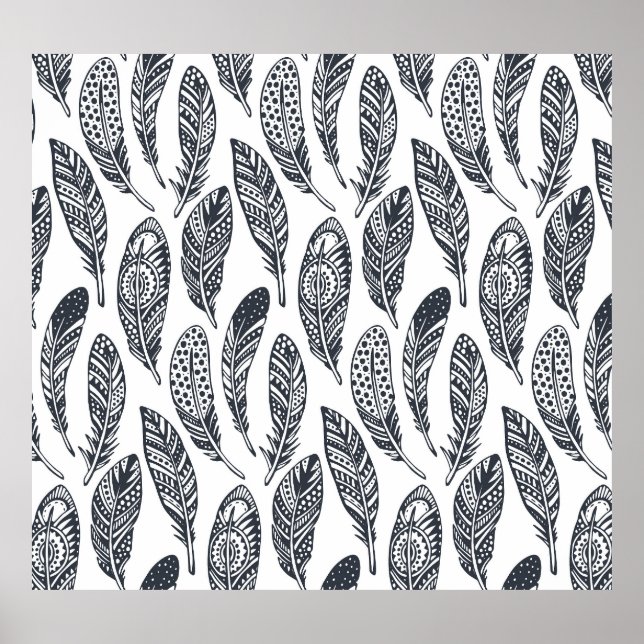 Handgezeichnet Stammesfedern, Vintages Muster. Poster (Vorne)
