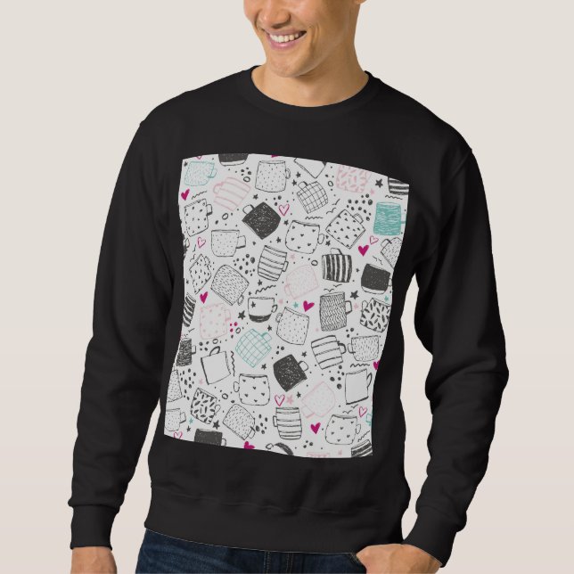 Handgezeichnet Tasse Muster, nahtlos gestaltet. Sweatshirt (Vorderseite)