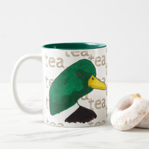 Handgezeichnet Tee-Kaffeekaffee Mallard Duck Zweifarbige Tasse