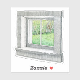 Handgezeichnet Tinte und Aquarellfenster Naturland Aufkleber