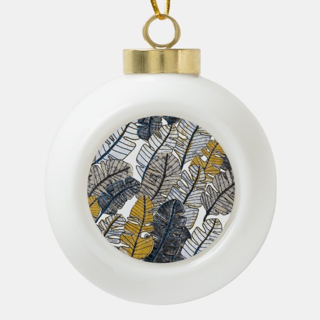 Handgezeichnet: Tropische Blätter Keramik Kugel-Ornament (Vorderseite)