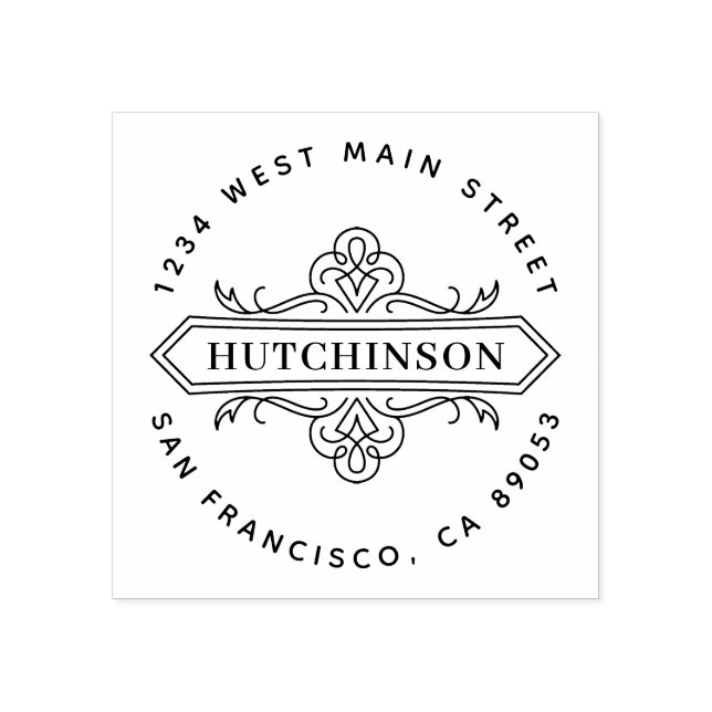 Handgezeichnet Verzierter Familienname Runde Rücks Gummistempel (Prägung)