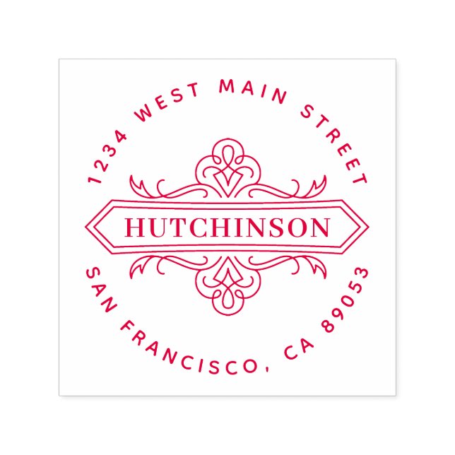 Handgezeichnet Verzierter Familienname Runde Rücks Permastempel (Design)