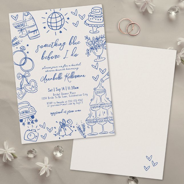 Handgezeichnet Vintag etwas Blaues Brautparty Einladung (Hand Drawn Vintage Something Blue Bridal Shower Invitation)