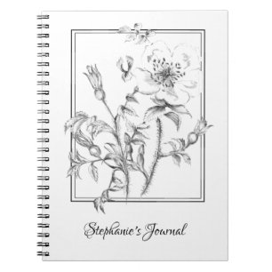Handgezeichnet Vintage Blumendarstellung mit Namen Notizblock