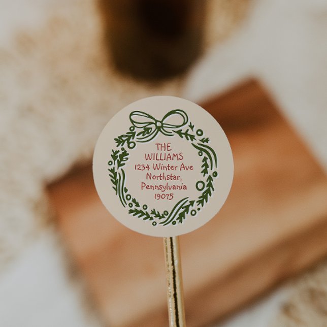 HandGezeichnet Vintage Creme Weihnachten Umschlag  Runder Aufkleber (Von Creator hochgeladen)