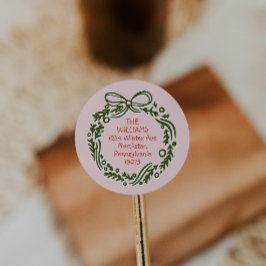 HandGezeichnet Vintage Rosa Weihnachtsfeiertage Um Runder Aufkleber