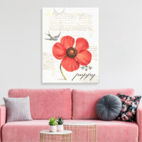 HandGezeichnet Vintage Rote Mohnblume, Leinwand