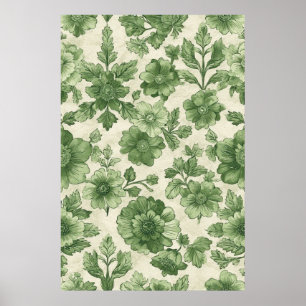HandGezeichnet Vintages Grünes Botanisches Muster Poster