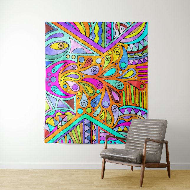 Handgezeichnet von EDDArt - Blah Blah Blah Blah 1 Wandteppich (Beispiel)