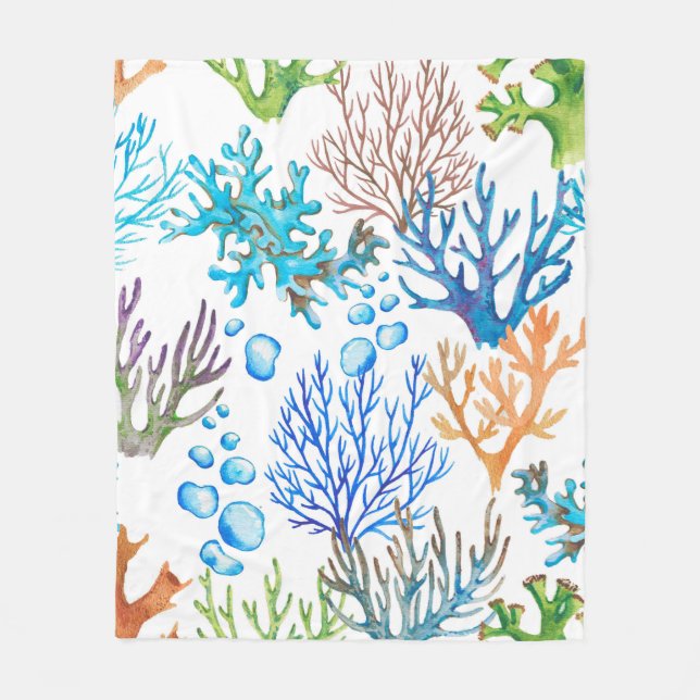 Handgezeichnet Wasserfarbenmuster mit Korallen. Un Fleecedecke (Vorderseite)