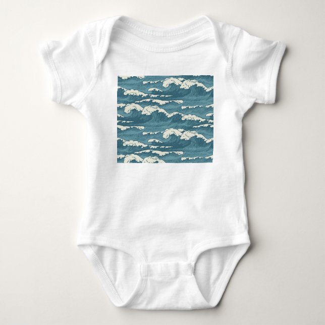 HandGezeichnet Waves Retro-Vintages Muster Baby Strampler (Vorderseite)
