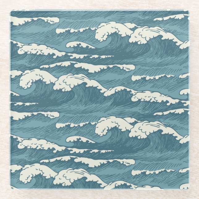 HandGezeichnet Waves Retro-Vintages Muster Glasuntersetzer (Vorderseite)