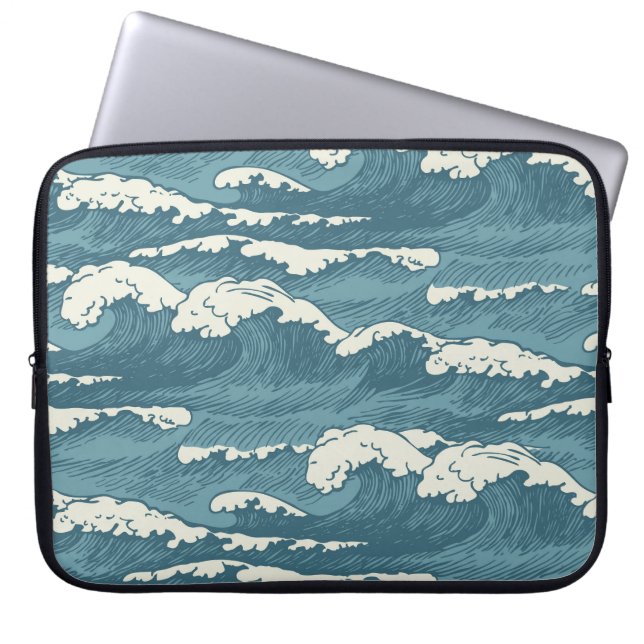 HandGezeichnet Waves Retro-Vintages Muster Laptopschutzhülle (Vorderseite)