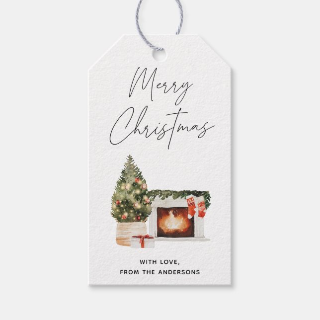 HandGezeichnet Weihnachtsbaum & Strümpfe, Urlaub Geschenkanhänger (Vorderseite)