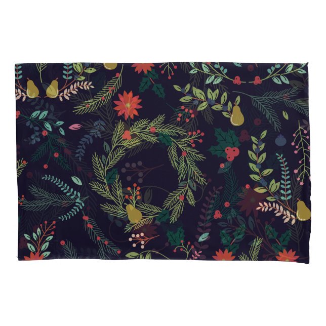 Handgezeichnet Weihnachtsflorale: Vintage Kollekti Kissenbezug (Vorderseite)