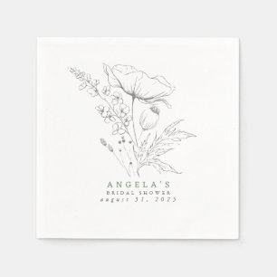 Handgezeichnet Wildblumen Elegant Minimalistisch N Serviette