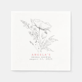 Handgezeichnet Wildblumen Elegant Minimalistisch Serviette