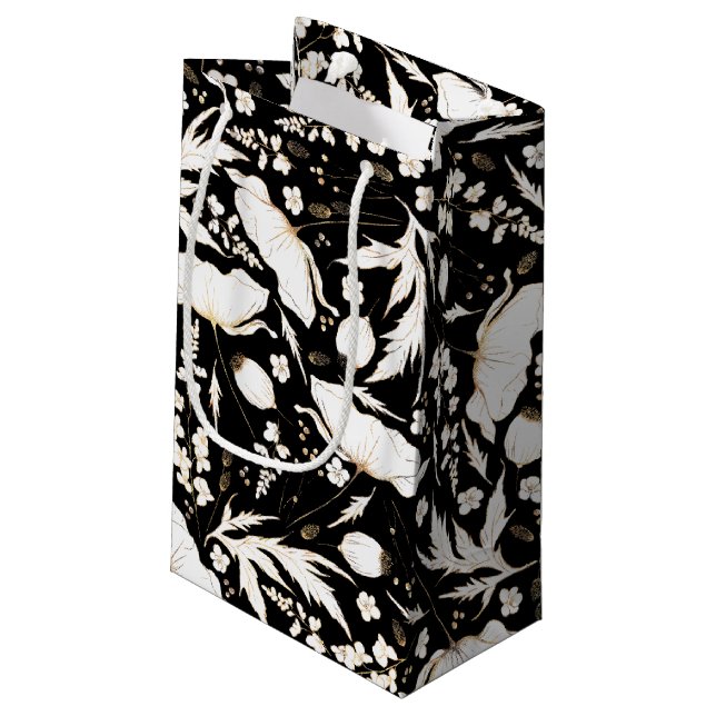 Handgezeichnet Wildblumen Elegant Modernes Gold Kleine Geschenktüte (Rückseite Schrägansicht)