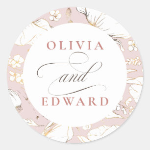 Handgezeichnet Wildblumen Elegante Goldhochzeit Runder Aufkleber