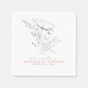 Handgezeichnet Wildblumen Elegante Minimalistische Serviette