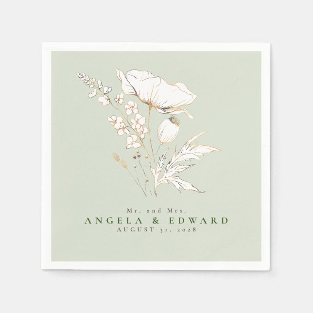 Handgezeichnet Wildblumen Elegante Minimalistische Serviette (Vorderseite)