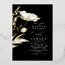 Handgezeichnet Wildblumen Elegante Schwarze Hochze