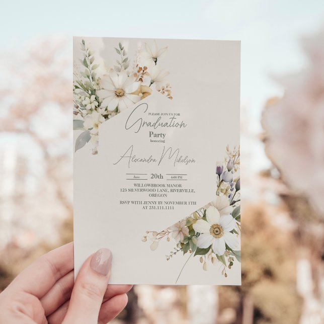 Handgezeichnet Wildblumen Eleganter Abschluss Einladung (Von Creator hochgeladen)