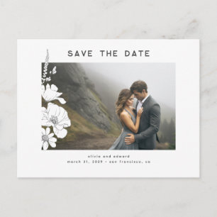 Handgezeichnet Wildblumen Elegantes Save the Date Ankündigungspostkarte