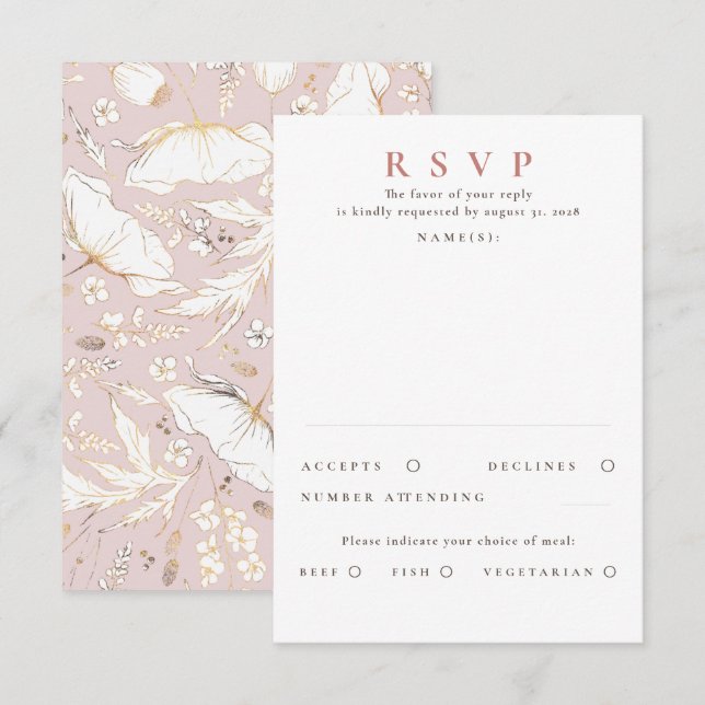 Handgezeichnet Wildblumen Gold Wedding RSVP (Vorne/Hinten)