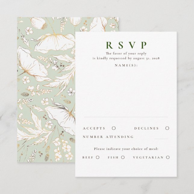 Handgezeichnet Wildblumen Gold Wedding RSVP (Vorne/Hinten)