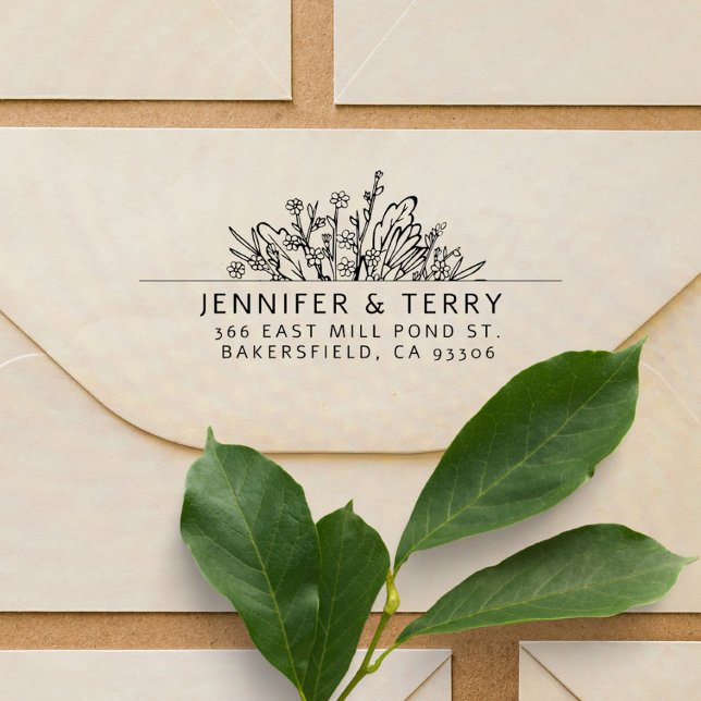 Handgezeichnet Wildblumen Hochzeit Rücksendeadress Permastempel (Von Creator hochgeladen)