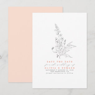Handgezeichnet Wildblumen Peach Color Save the Dat Date