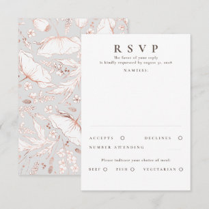Handgezeichnet Wildblumen Rose Gold Wedding RSVP Karte