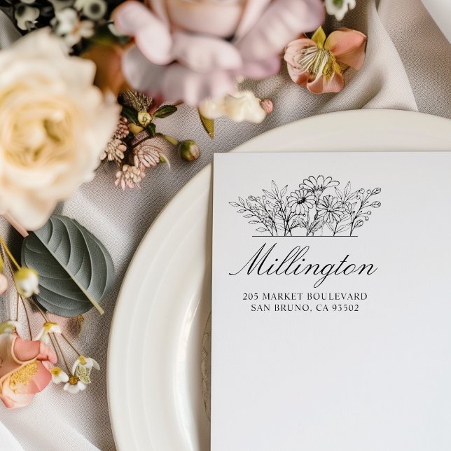 Handgezeichnet Wildblumen Rücksendeadresse Familie Gummistempel (Von Creator hochgeladen)