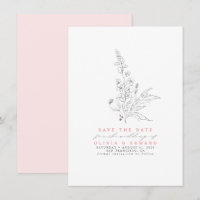Handgezeichnet Wildblumen Save the Date rosa