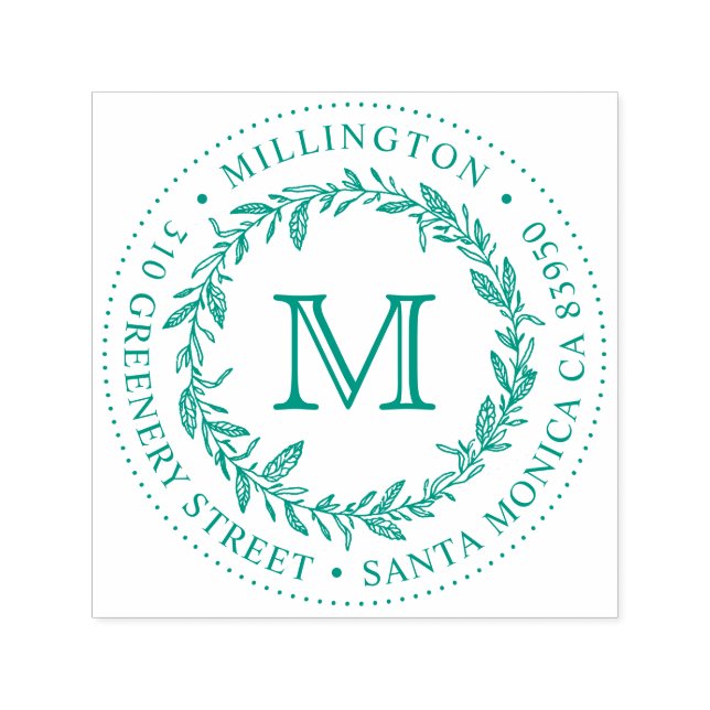 Handgezeichnet Wreath Monogram Round-Rücksendeadre Permastempel (Design)