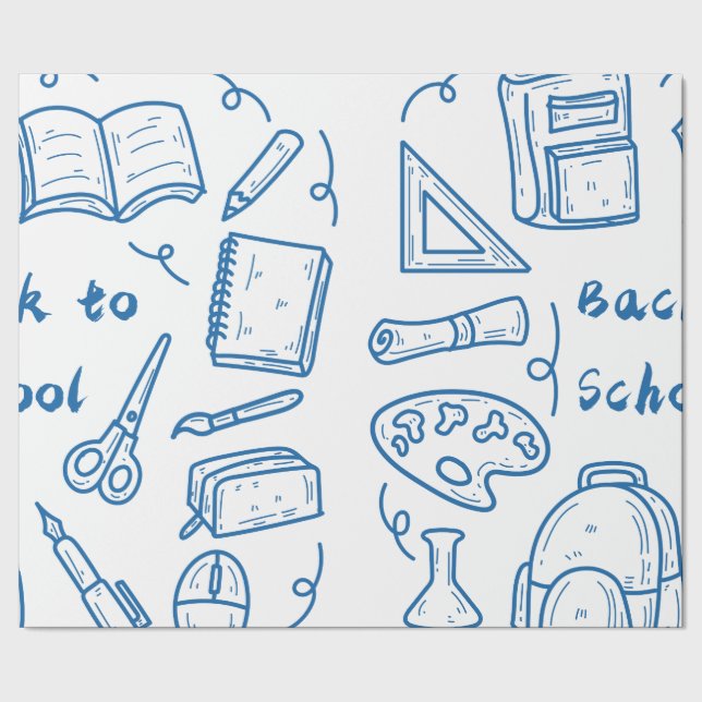 Handgezeichnet zurück zur Schuldoodle blau Geschenkpapier (Saum)