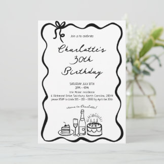 Handgezeichnete 30. Geburtstagseinladung Einladung