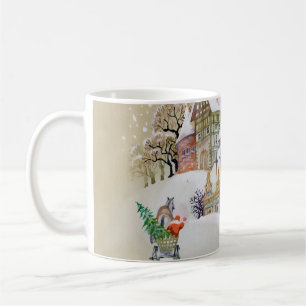 Handgezeichnete Abbildung mit Winterlandschaft und Kaffeetasse