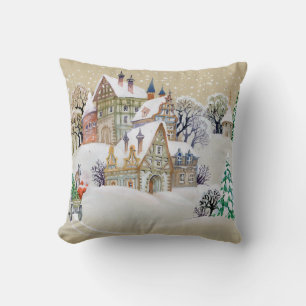 Handgezeichnete Abbildung mit Winterlandschaft und Kissen