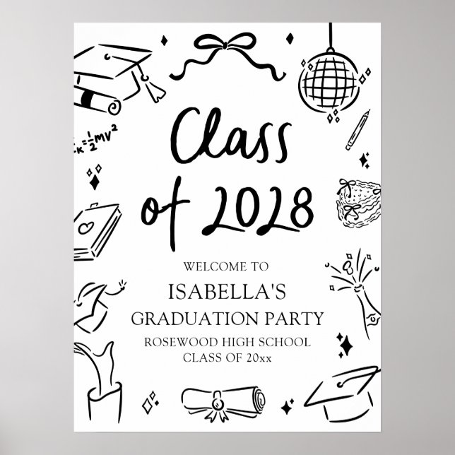 Handgezeichnete Abschlussfeier Klasse 2028 Willkom Poster (Vorne)