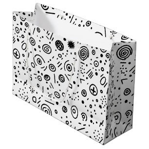 Handgezeichnete abstrakte Doodle - Schwarz und Wei Große Geschenktüte