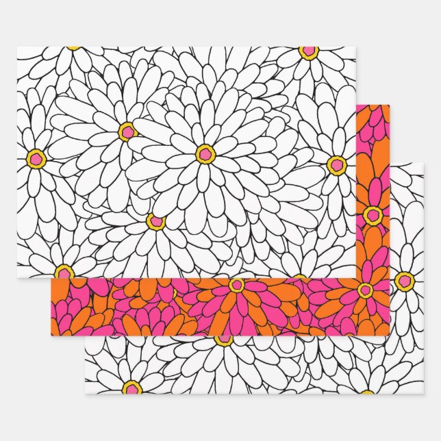 Handgezeichnete Abstrakte Zinnia-Muster Geschenkpapier Set (Set)