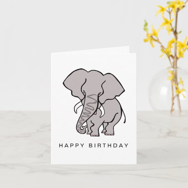 Handgezeichnete afrikanische ELEPHANT - Wildtiere  Karte (Gelbe Blume)