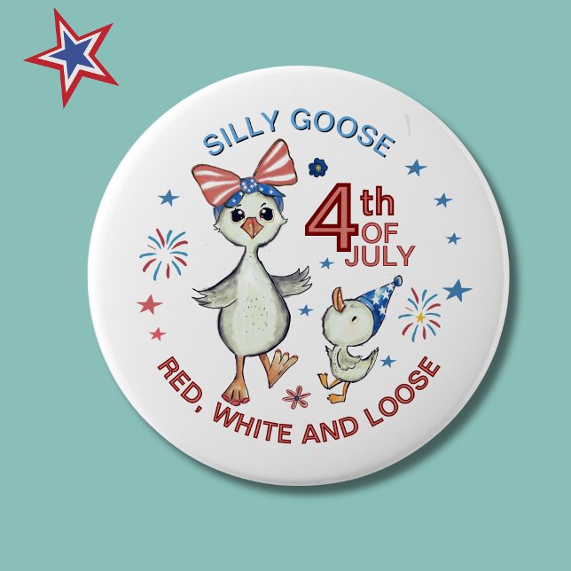 Handgezeichnete Alberne Mama Goose 4. Juli Schaltf Button (Hand drawn Silly Mama Goose 4th July Button)