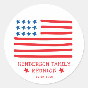 Handgezeichnete amerikanische Flagge - Familientre Runder Aufkleber