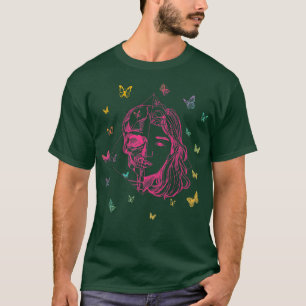 Handgezeichnete Anime-Skelita mit Schmetterlingen  T-Shirt