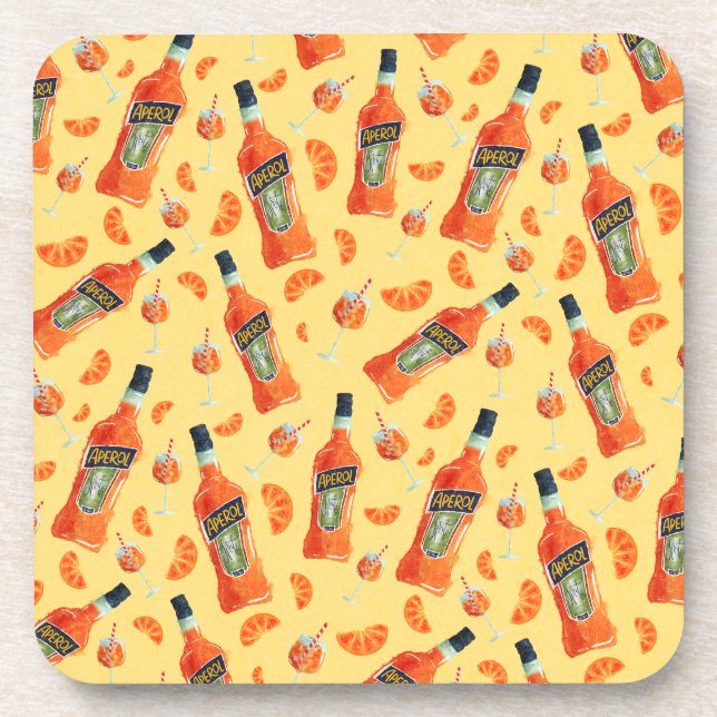 Handgezeichnete Aperol Spritz Cocktail Stunden Unt Getränkeuntersetzer (Vorderseite)